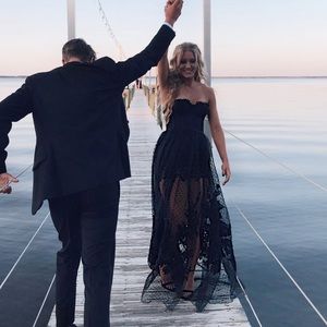 Long black lace strapless prom dress! Only worn ONCE! In perfect condition!